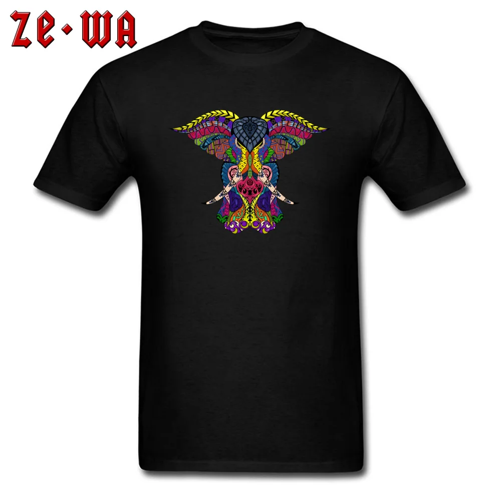 MK Tribal Elephant Colored Pure Cotton T Shirt for Men Design Top T-shirts Custom 2018 Newest O-Neck Tops Tees Short Sleeve MK Tribal Elephant Colored black