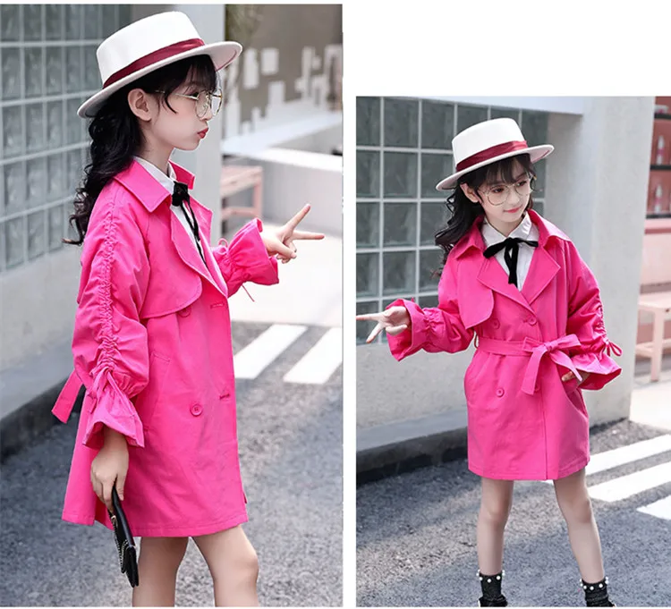 new style girls clothes teens windbreaker children long outfit coat princess trench coats 015