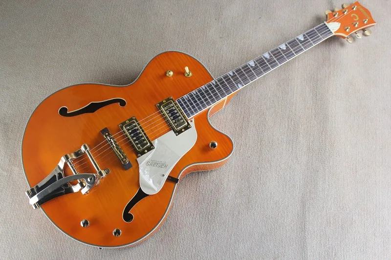 Sell like hot cakes Top Quality Gretsch 6120 Semi Hollow Jazz  Orange Electric Guitar with Bigsby Tremolo Golden Hardw  14-7-25