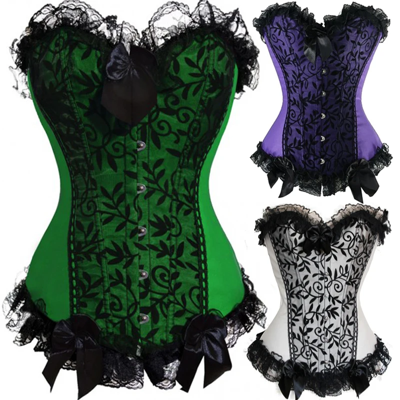 Sexy Boned Woman Lingerie Steel Bustiers Satin Corset Overbust Corsets 