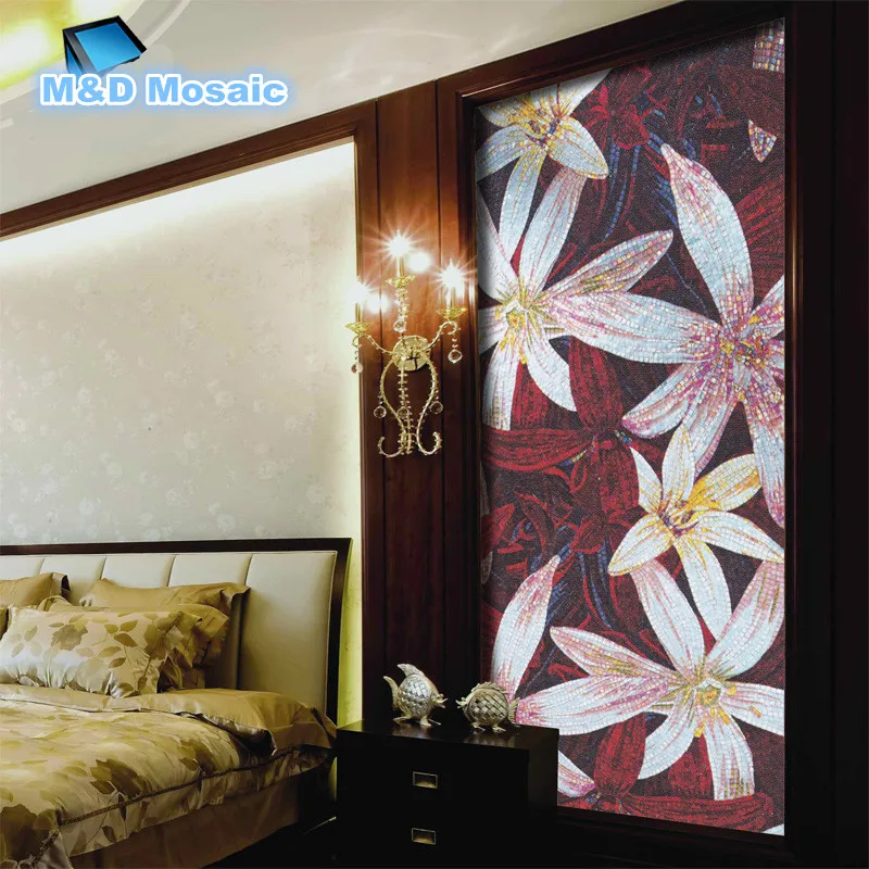 

High end European Style Floral Lily Glimmer Glass Mosaic Mural Wall tile , Ceiling Floor Wall tile Decoration