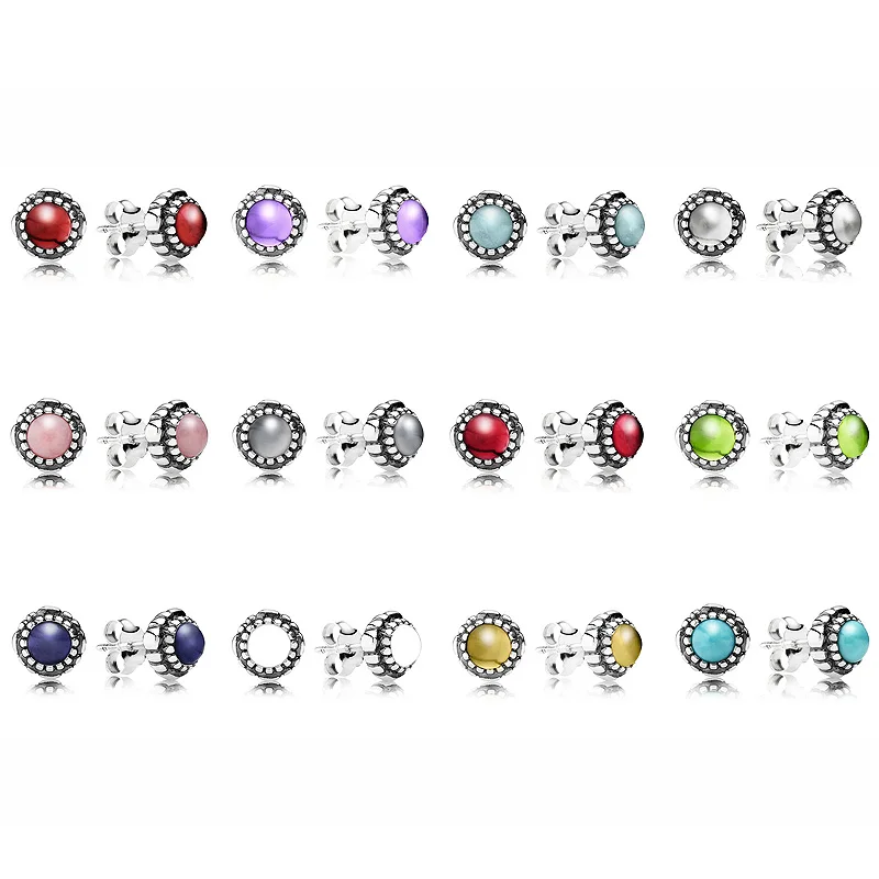 

Authentic 925 Sterling Silver Earring Month Birthstone Birthday Studs Earrings For Women Wedding Party Gift Fine Pandora Jewelry