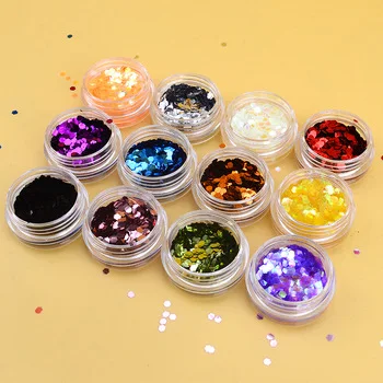 WUF 12 Colors Optional New Mini Hexagon Design Nail Art Decorations Fashion DIY Sticker for Gel Polish Nail Glitte
