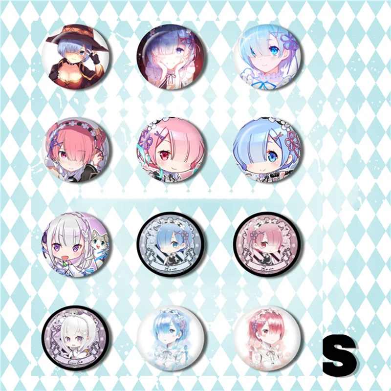

ZXFJXR 58MM Re:Zero -Starting Life in Another World Ram Rem Pretty Girls Round Badge Brooch Decoration For Backpack