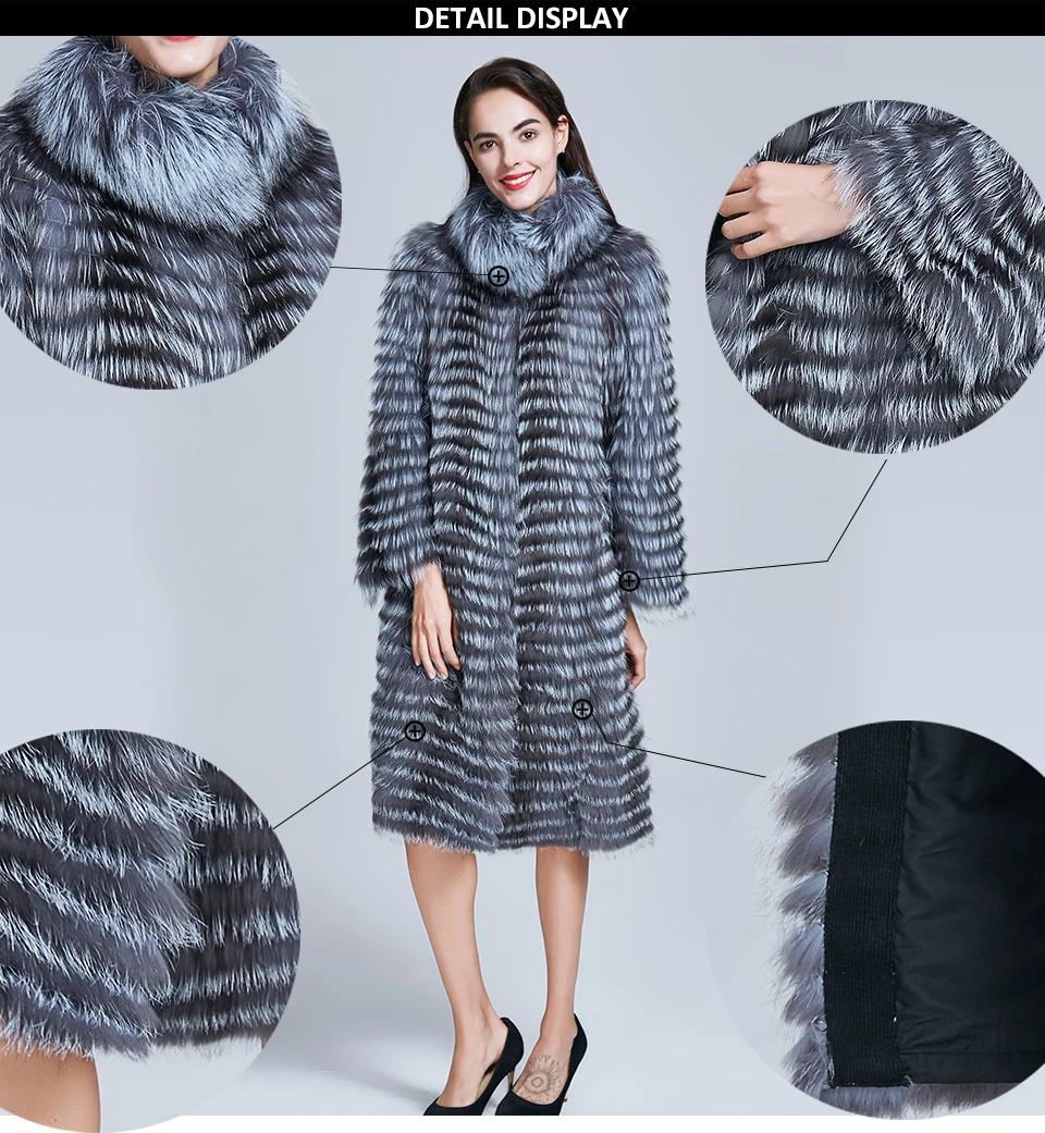 ZIRUNKING женские пальто с натуральным мехом, парки из натурального меха серебристой лисы, зимняя теплая женская верхняя одежда ZC1727