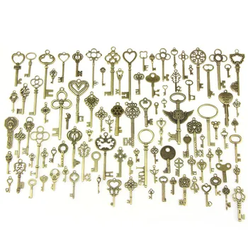 

100Pcs/set Antique Bronze Assorted Key Theme Charms Pendant For DIY Necklace Jewelry Handmade Making