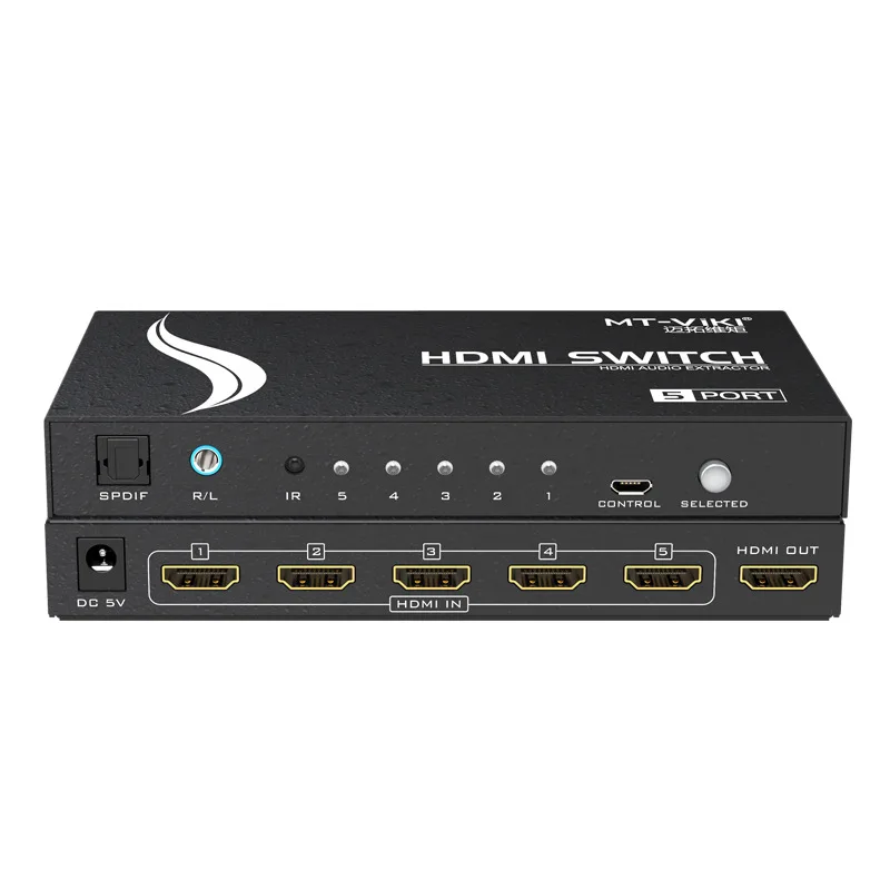 MT-SW005 4Kx2K HDMI five input and one output switcher with stereo fiber optic audio separation and decoding remote control