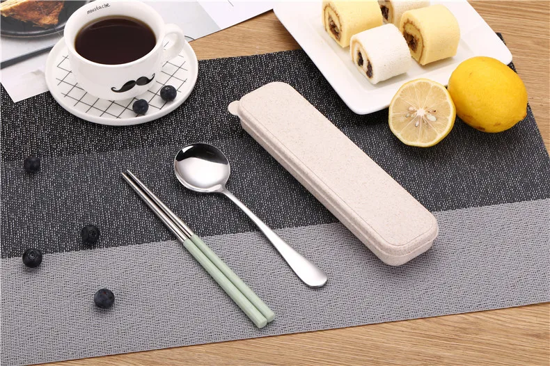 1SET Stainless Steel Food Chopsticks Spoon Set Flatware Non-slip Dessert Spoons Dinnerware with Portable Box PB 007 | Дом и сад