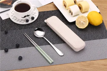 

1SET Stainless Steel Food Chopsticks Spoon Set Flatware Non-slip Chopsticks Dessert Spoons Dinnerware with Portable Box PB 007