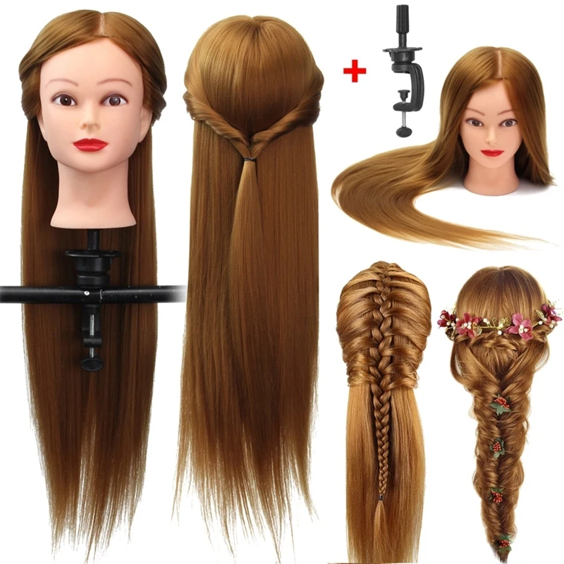 

High Temperature Fiber Hair Mannequin Training Head For Braid Hairdressing Manikin Head With Head Stand Hold Styling Accessories