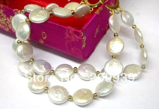 

huij 00348 8" 12mm natural coin fastener white pearls bracelet