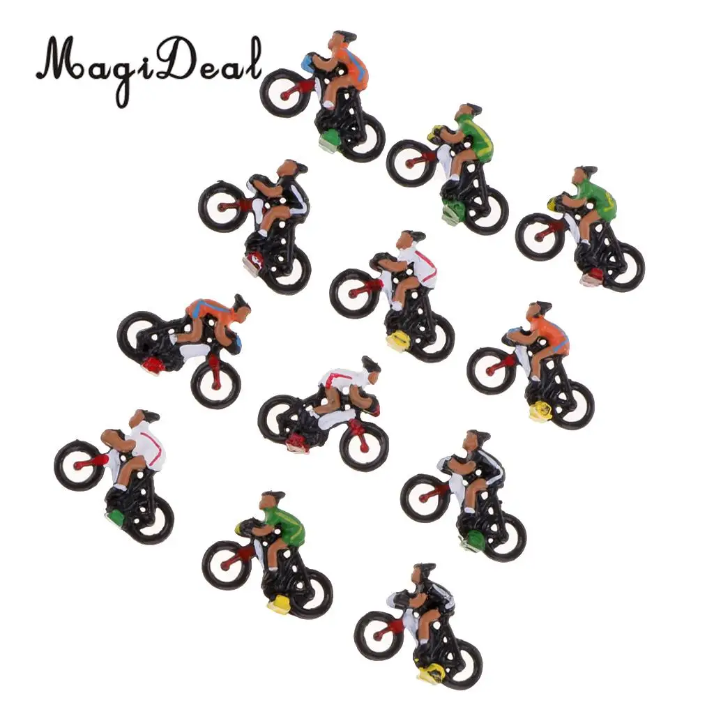 MagiDeal 12Pcs/Lot Miniature 1/87 Ho Model Landscape Cyclist DIY Landscape Sand Table Layout for Collectables Child Funny Toy