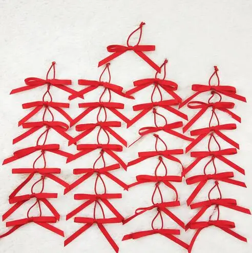 

1000pcs Free shipping Red pre-tied Grosgrain ribbon bow with elastic loop/beautiful Small ribbon bows Metallic Stretch Loop
