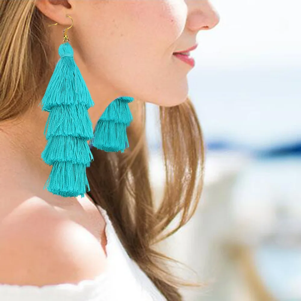 

4 Layered Bohemian Fringed Cheap Statement Tassel Earrings Women Long Drop Dangle Earrings Jewelry Boho Jewelry High Quality