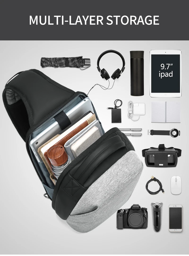 EURCOOL, повседневная мужская сумка-мессенджер с usb зарядным портом, короткий нагрудный рюкзак, 9,7 дюймов, iPad, сумка на плечо, мужские сумки через плечо n1904