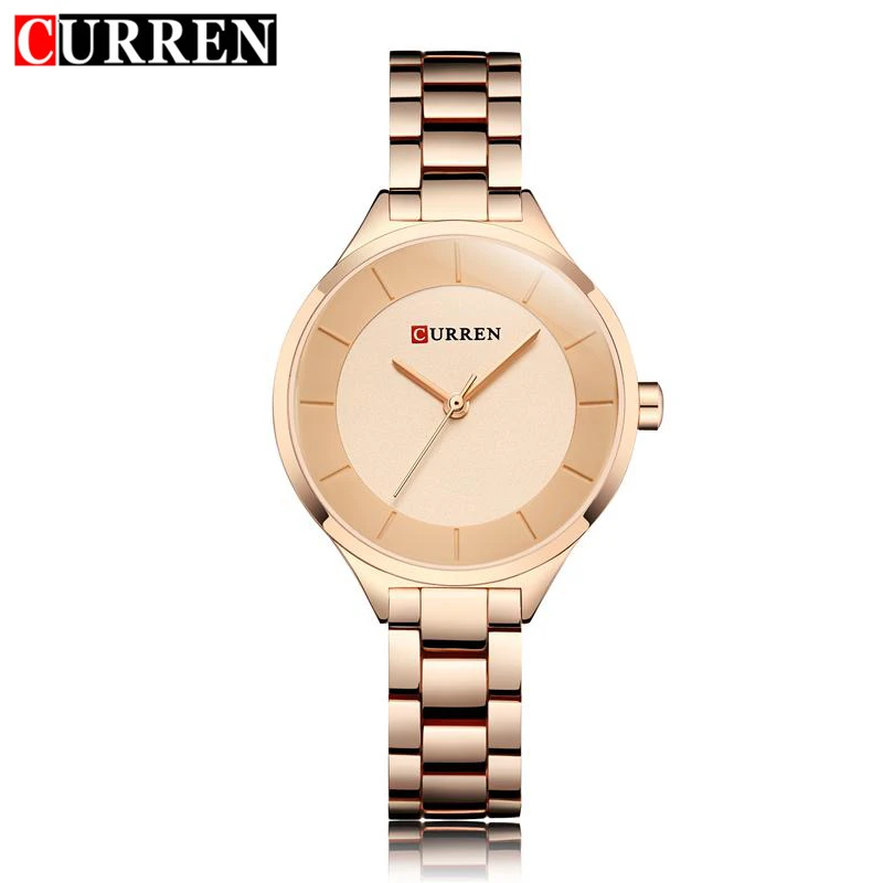 CURREN часы женские модные роскошные часы Reloj Mujer розовое золото нержавеющая сталь женские кварцевые часы с простым циферблатом 9015 - Цвет: rose gold