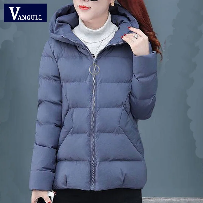 Vangul Casual Ladies Solid Padded Jacket Short Autumn Winter Wadded Jacket Women Hooded Coats Red Female Parkas Outwear New