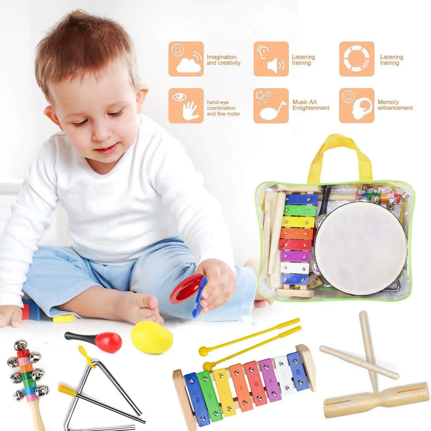22 шт., набор музыкальных инструментов для малышей, ударный инструмент, игрушки для малышей, набор музыкальных игрушек, ритм-браслет, набор, подарок на день рождения для детей