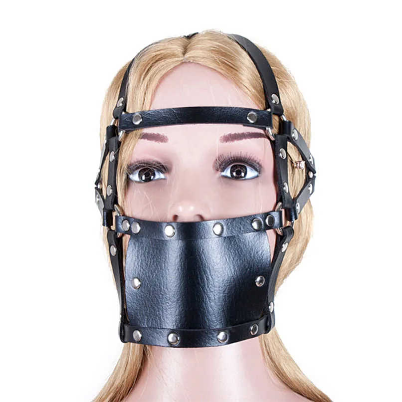 Leather bondage face head mask That can leather bondage face head mask