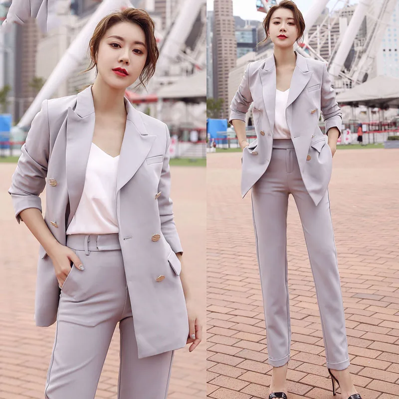 

high quality women blazer set jacket suits set women Slim Suit pant suits Office lady work formal Blazer Suit pants 2 pieces set