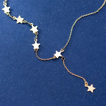 

1pc 100% real Silver 925 Fine Jewelry Golden Stars "Y" Pendant Sweater Necklace GTLX1848