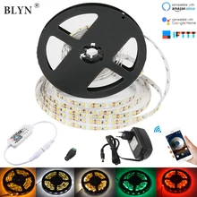 Подсветка умного Wi-Fi полосы белый теплый белый затемнения Светодиодные ленты s Водонепроницаемый 2835 5 м 10 м 15 м Дюралайт с светодиодный Wi-Fi затемнитель контроллер