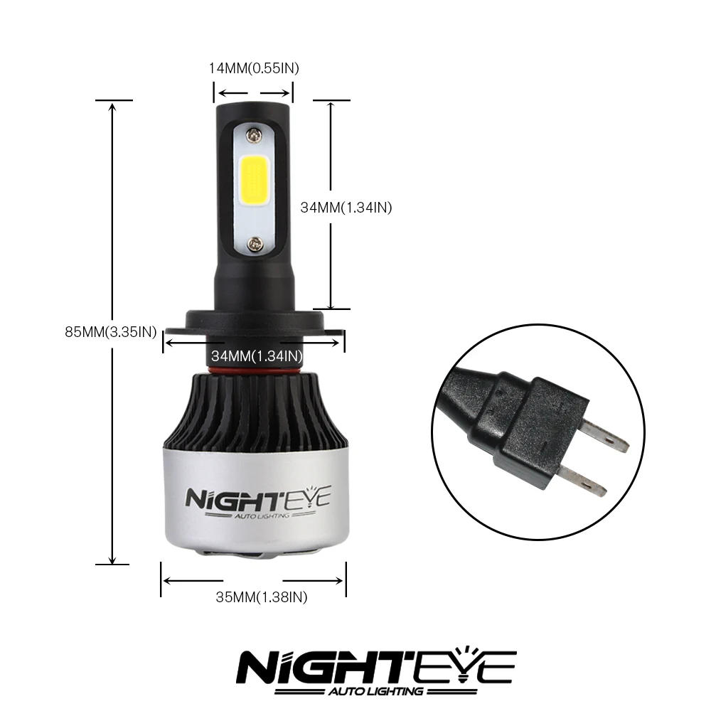 Nighteye 9000LM 6500 K H4 H7 H11 72 W фары для автомобилей COB Светодиодный фар лампочки Canbus Error Free матовые жизненный цикл 100, 000hrs