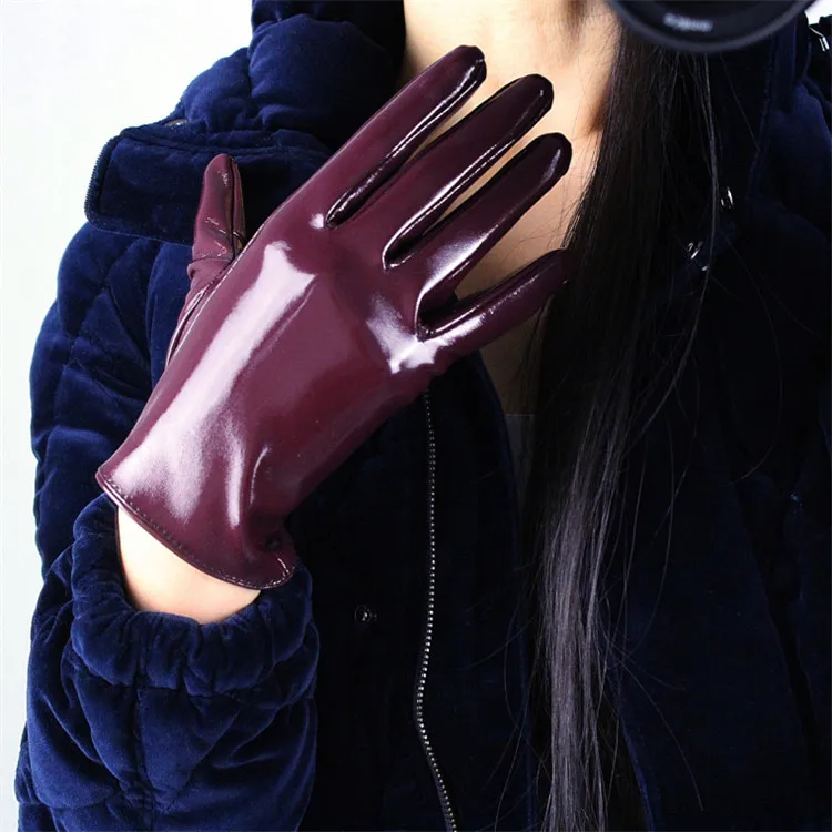 Лакированная кожа длинные перчатки женские длинные моделирование кожа из искусственной кожи перчатки зеркало яркий кожаный темно-красный 50 см P54