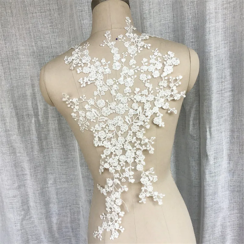 

1Pc Ivory Plum blossom Wedding Veil Head Ornaments Lace Applique Fabric Dress DIY Lace Trim Dress DIY Lace 54X28cm BD0698