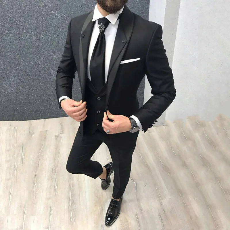 Latest Coat Pant Designs Black Mens Suits Man Blazers Groom Wedding Tuxedos Bridegroom Wear 3piece Costume Mariage Homme Ternos latest coat pant designs italian grey men suits slim fit groom wedding suit man tuxedos vintage male blazer costume homme 3piece