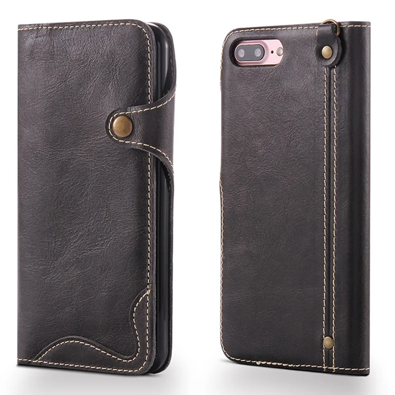 Чехол-кошелек из натуральной кожи для Apple iPhone 6, 6 S, 7 Plus, Ретро стиль - Цвет: Черный