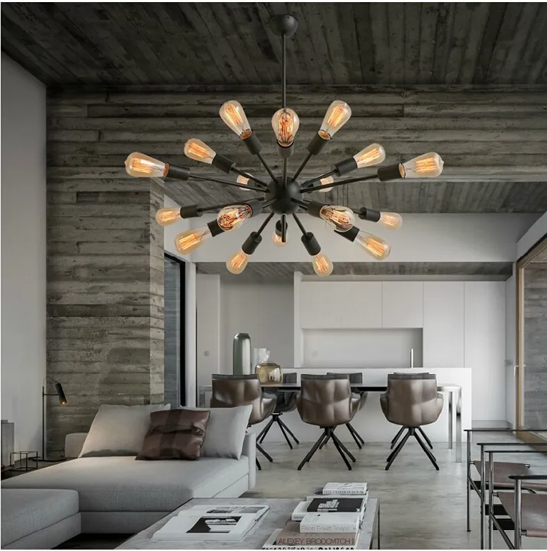 Luzes de Metal Frete Grátis Vintage Retro Sputnik Lustres 18 Preto Pintura Lâmpadas Não Incl E26 E27 Loft Foyer Lâmpada Iluminação 5 luzes de metal preto pintura lâmpadas não
