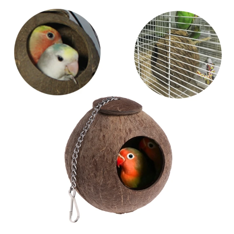 

Natural Coconut Shell Bird Nest House Hut Cage Feeder Toy For Pet Parrot Budgie Parakeet Cockatiel Conure