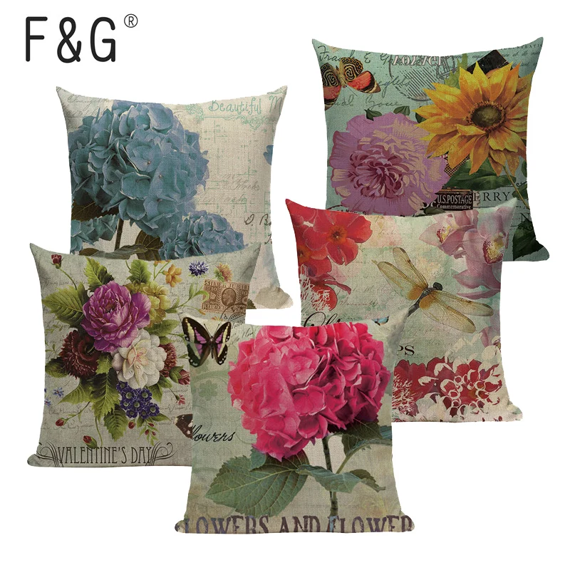 

Retro Home Decorative Lavender Printed Cushion Cover Cotton Linen For Chair Purple Flower Pattern Throw Pillow Case Cottom Seat