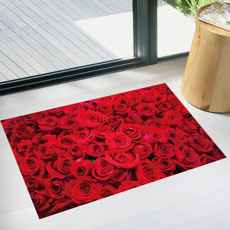 New 45cm*60cm PVC 3D Wall Sticker Romantic Rose Anti skid Floor