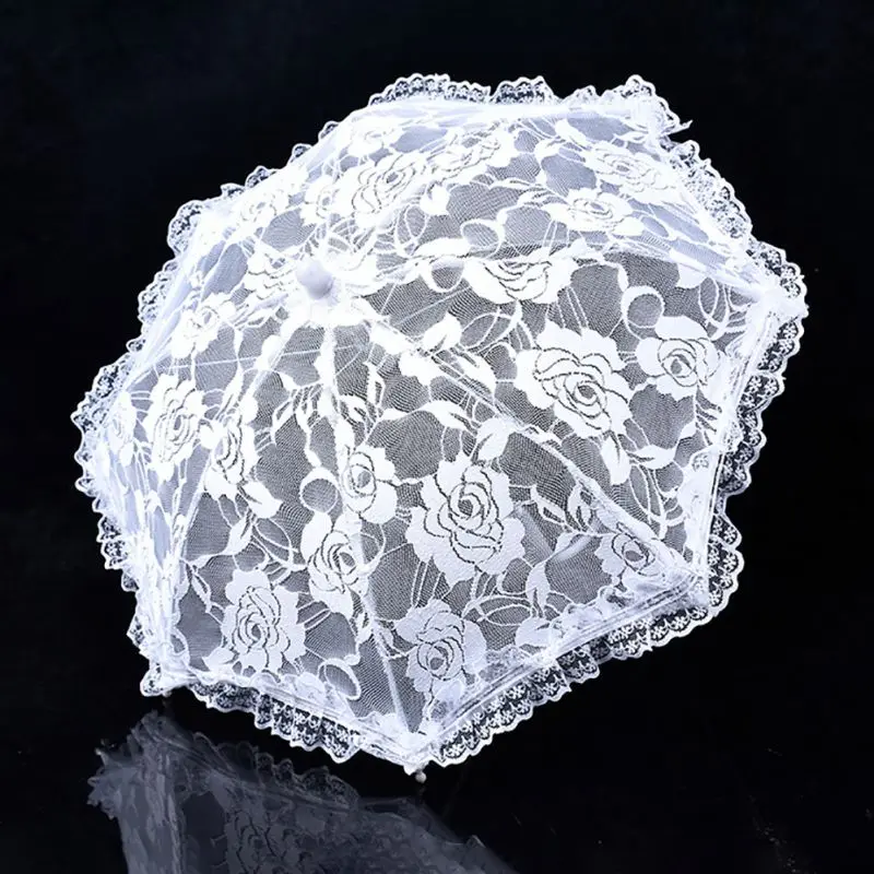 

White Embroidered Handmade Bride Hand Lace Umbrella Bridal Accessories Lace Sunshade