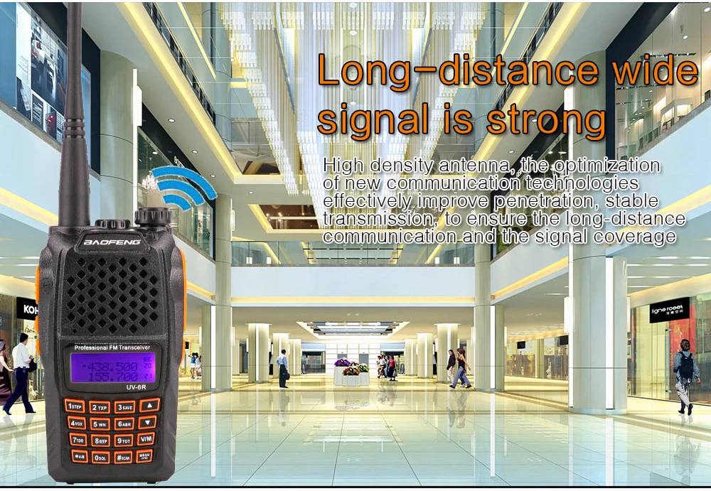 BAOFENG UV-6R VHF UHF Handheld Interphone with LCD Receiver 128 Chs 1750Hz Call Tone CB Radio DTMF Encode Emergency Alarm VOX (5)