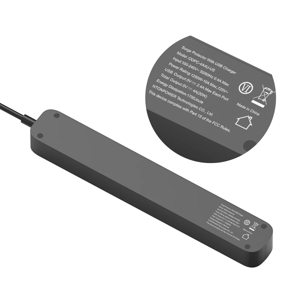 NTON power ODPC USB защита от перенапряжения, силовая лента, штепсельная вилка США 4, розетка переменного тока, 4 порта usb для зарядки с переключателем перегрузки, длинный шнур питания 1,5 м