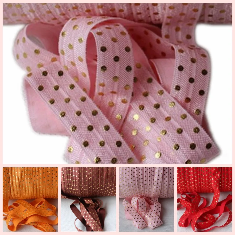 

23 Colors Gold Foil polka dots fold over elastic, 5/8" gold dot FOE elastic,50 yards/lot