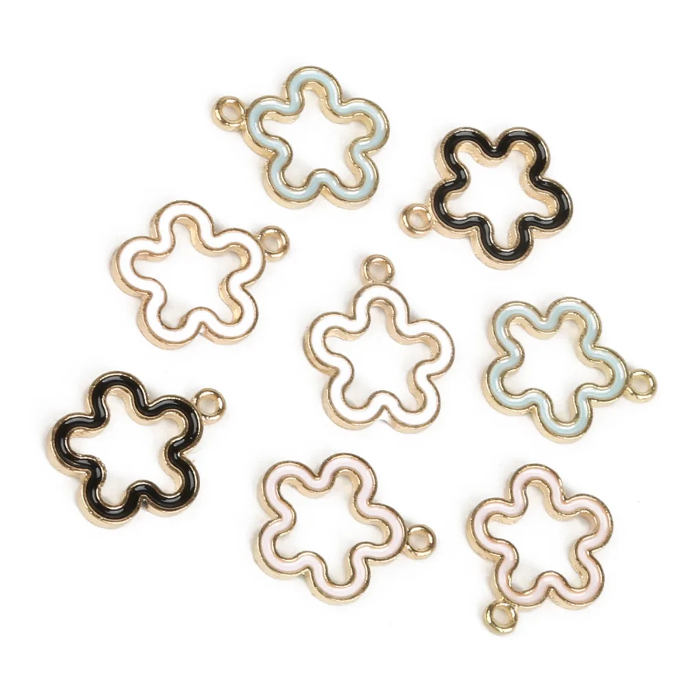 10pcs 15mm Gold Color Alloy Flower Enamel Charms Pendants For Jewelry