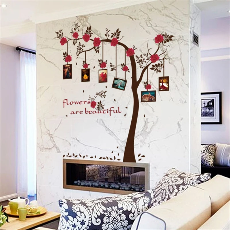 1 set Large  Family Tree Photo Frame Removable Wall Sticker Love Tree Love You Forever Bird Butterfly Decal