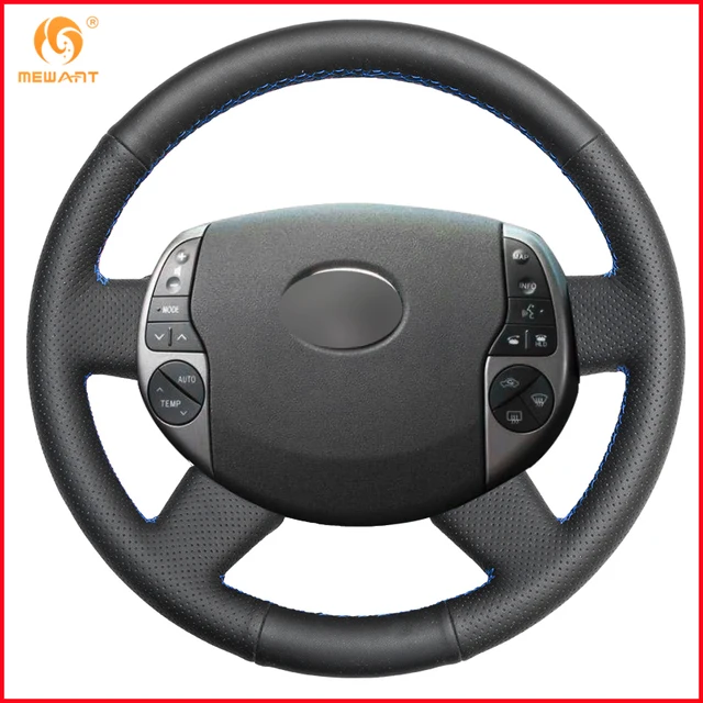 MEWANT Black Genuine Leather Car Steering Wheel Covers for Toyota Prius