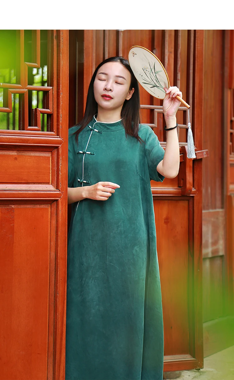 LZJN 2019 Summer New Women Copper Ammonia Slik Split Dress Ladies Casual Loose solid Maxi Dresses Slim Soft Touch Zen Dresses (15)