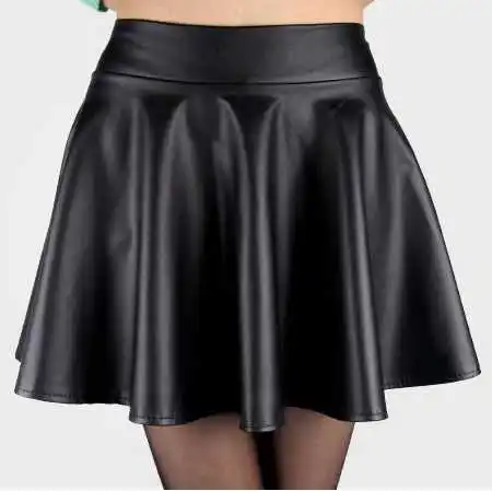 

lady high waist skirt black red folded mini skirt women large size S M L sexy leather skirts free shipping 2018 brand new