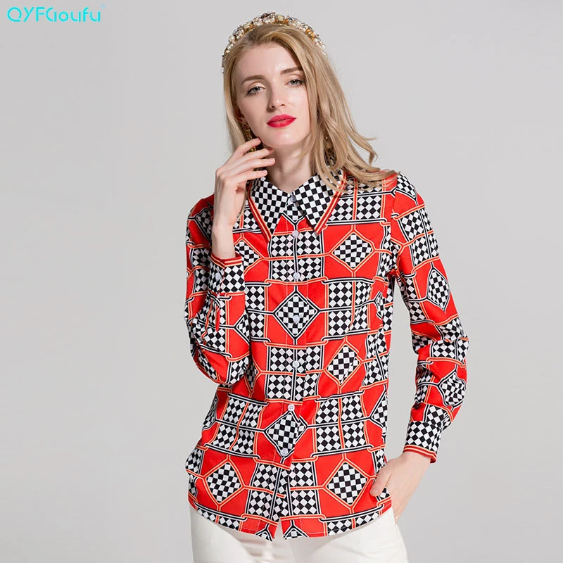 QYFCIOUFU 2018 Summer Geometry Print Womens Tops And Blouses Long