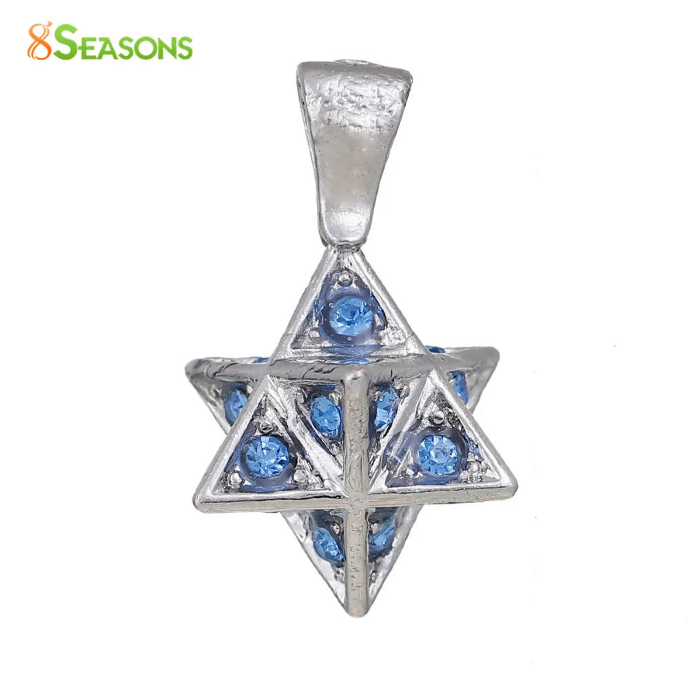 

8SEASONS Copper Merkaba Meditation Charms Silver Tone / Gold color Blue Pink Rhinestone 26mm(1") x 15mm( 5/8"), 1 Piece
