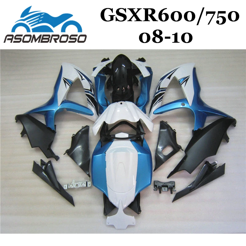 

Motorcycle Injection Fairing for Suzuki 2010 2009 2008 GSXR600 K8 GSXR750 GSXR 600 08 09 10 white blue body repair Fairings set