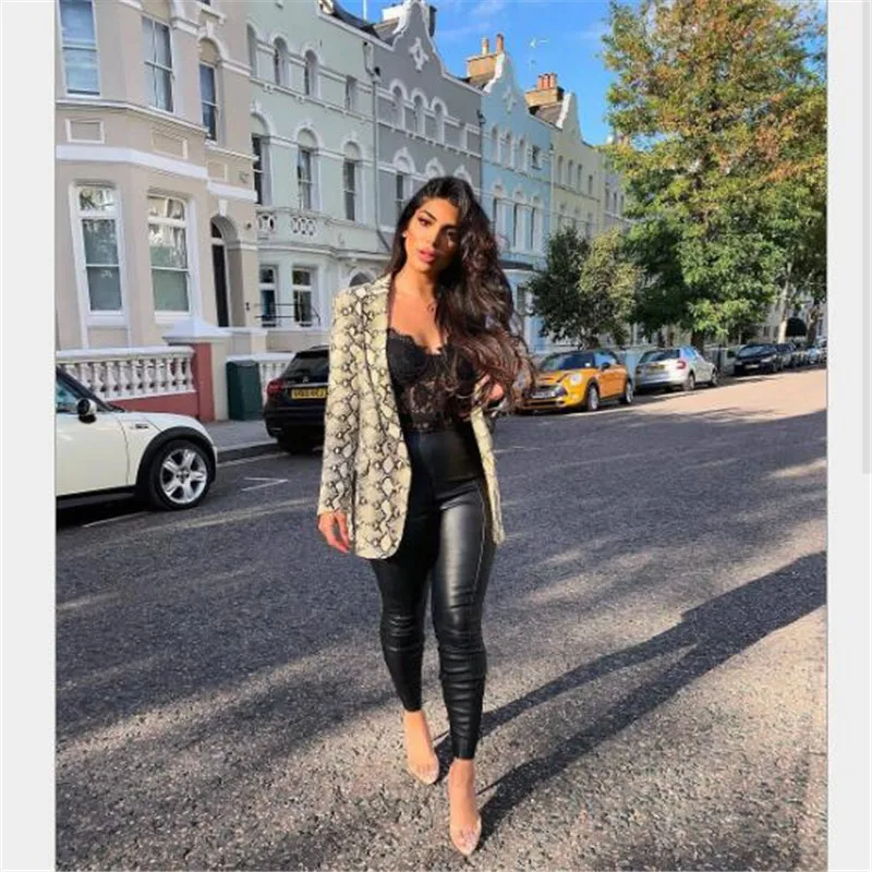 price reduction  Fashion Fall Jacket Sexy Snake Print Long Sleeve Coat Elegant Women Open Stitch Outerwear Office La