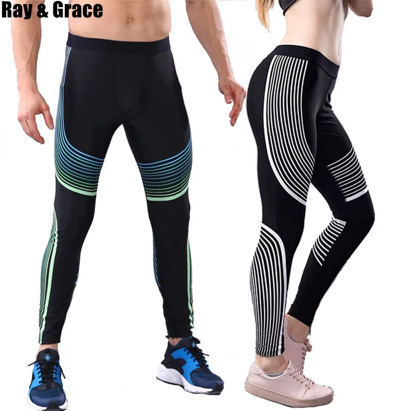 

RAY GRACE Men's Running Tights Sports Leggings Sportswear Women Jogger Pants Elastic Compression Gym Fitness Athletic Trousers
