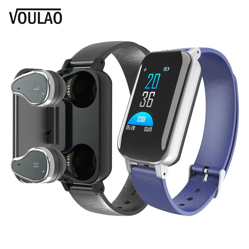 

T89 TWS Bluetooth Earphone Smart Bracelet Heart Rate Fitness Tracker Sport Watch For IOS Android Phone Bluetooth V5.0 Headphones